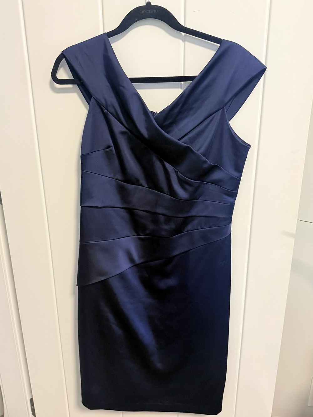 Maggy London for Melanie Lyne Navy Satin Ruched Cocktail Dress
